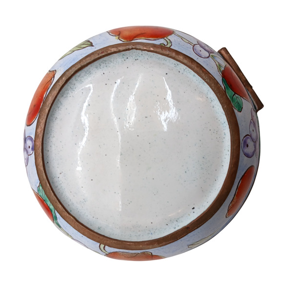 Vintage Hand Painted Round Porcelain Trinket Jewelry Box Copper Tone Hinged Lid - Picture 5 of 8